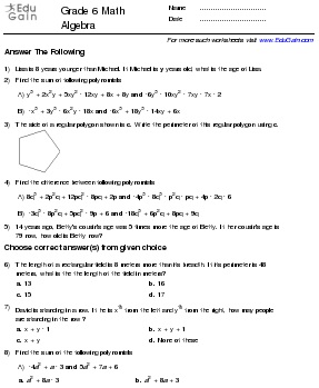 6 customize 6 printable grade worksheets algebra test algebra  a algebra test for grade take worksheet