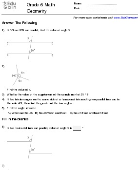 Grade 6 Math Worksheets and Problems: Geometry : EduGain Global